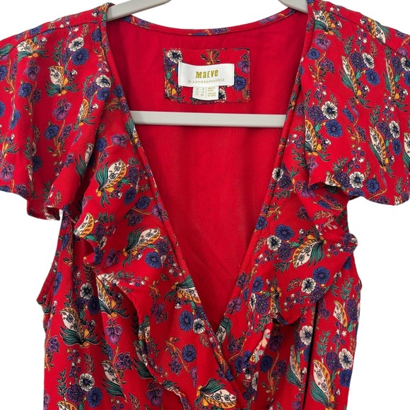 Maeve Anthropologie Red Floral Ruffle High-low Dress - Picture 6 of 9